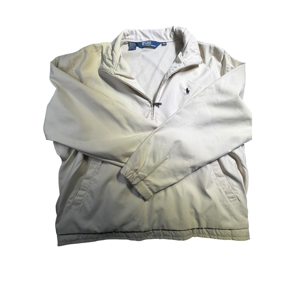 Polo Ralph Lauren Mens XL Tan Beige Quarter Zip Mesh Lined Windbreaker Jacket